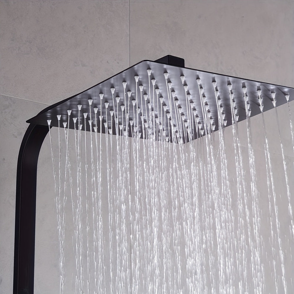 TOOL1SHOOO Luxury Modern Black Square Shower System with Thermostat Control - 10-inch Large Rain Shower Head & Handheld Shower, Construction, Adjustable Height (80-120cm) Rainfall & Handheld Shower Set with Valve, Thermostat