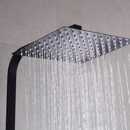 TOOL1SHOOO Luxury Modern Black Square Shower System with Thermostat Control - 10-inch Large Rain Shower Head & Handheld Shower, Construction, Adjustable Height (80-120cm) Rainfall & Handheld Shower Set with Valve, Thermostat