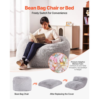 Zitzakbank – Zitzak – Poef – Loungestoel – Slaapstoel – Verstelbaar – Memory Foam Vulling – Wasbare Hoes – Groot Formaat – Grijs