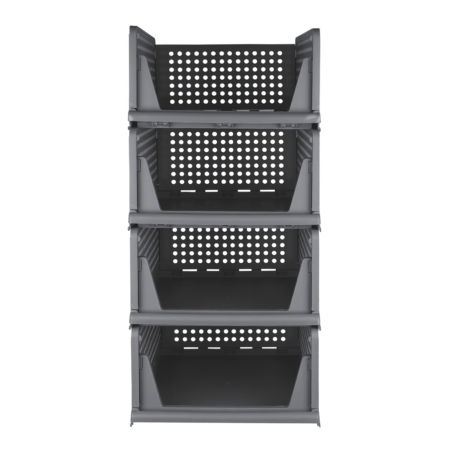Opbergmanden – Opbergboxen – Opbergbakken – Opbergkisten – Opbergdozen – Stapelbaar en Vouwbaar – Kunststof 33,5x43x18 cm – Set van 4 – Grijs