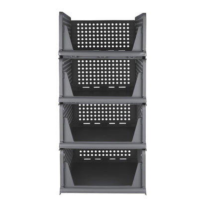 Opbergmanden – Opbergboxen – Opbergbakken – Opbergkisten – Opbergdozen – Stapelbaar en Vouwbaar – Kunststof 33,5x43x18 cm – Set van 4 – Grijs