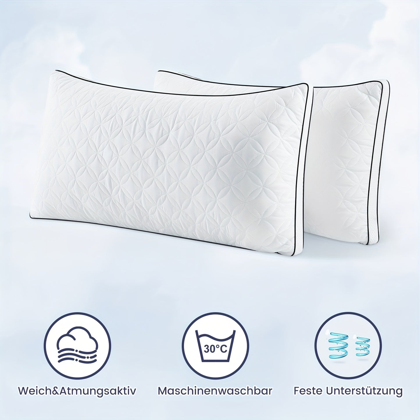 Kussen Set – Slaapkussen – Hoofdkussen – Neksteun Kussen – Slaapcomfort Kussen – 2 Stuks 40x80 cm – Zacht en Ademend – Wasbaar en Ondersteunend