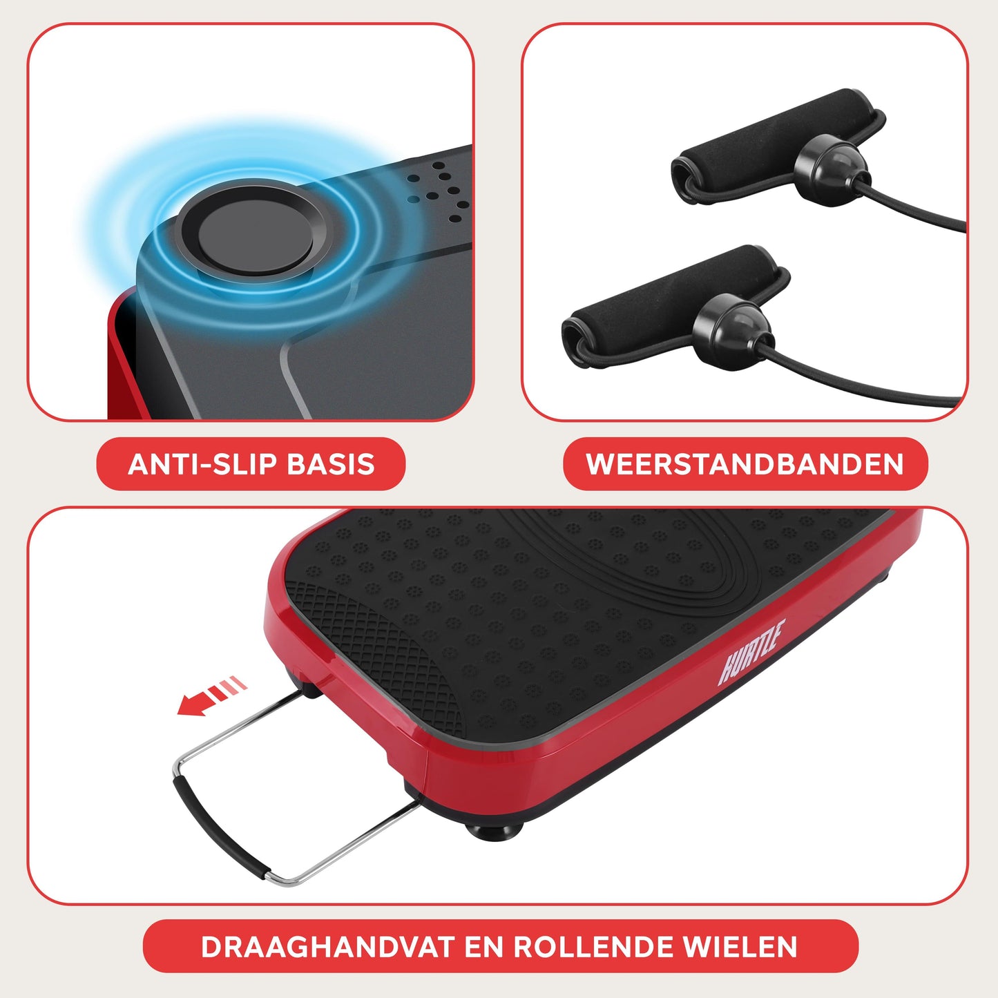 Vibration Platform Fitness Machine – Trillingsplaat – Fitness Plate – Vibratieboard – Workout Trainer – Rood – 40 Instelbare Intensiteiten – Anti-Slip Rubber
