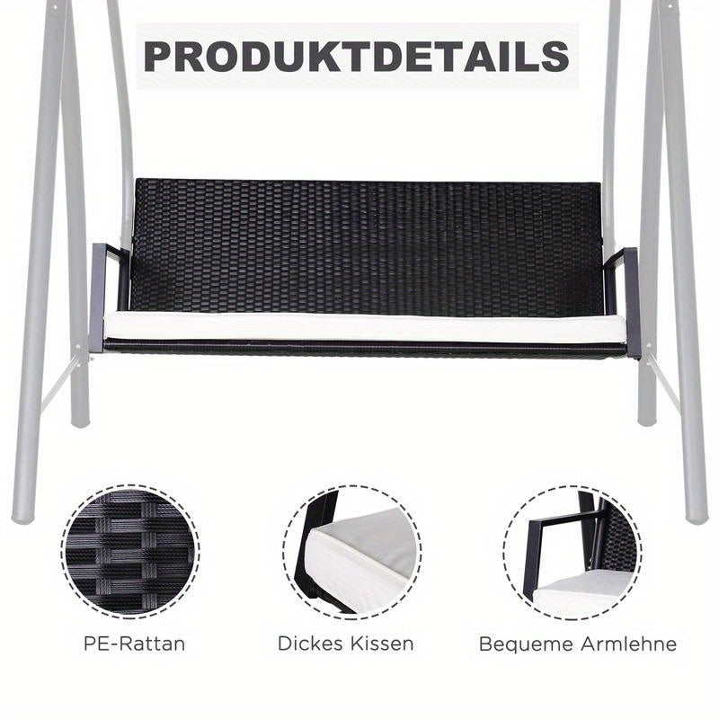 Heavy Duty Metal Porch Swing Chair with Adjustable Sun Shelter & Cushioned Seat - 360kg Capacity, 198x124x179cm Large Outdoor Swing Bed for Patio, Yard, Garden