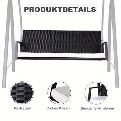 Heavy Duty Metal Porch Swing Chair with Adjustable Sun Shelter & Cushioned Seat - 360kg Capacity, 198x124x179cm Large Outdoor Swing Bed for Patio, Yard, Garden
