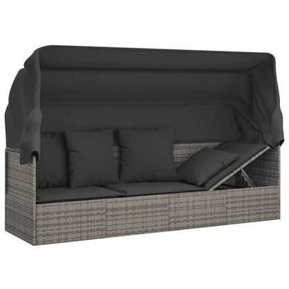 Loungebed – Loungestoel – Zonnebed – Ligbed – Verstelbare Canopy – Poly Rattan – Gepoedercoat Stalen Frame