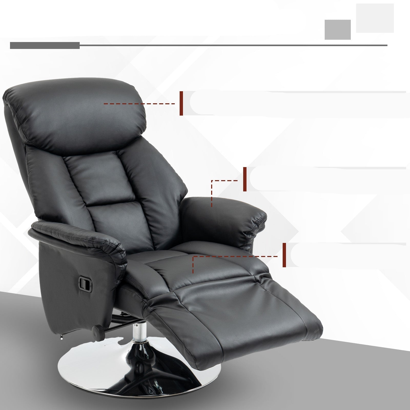 Relaxfauteuil – Relaxstoel – TV Stoel – Draaifauteuil – Zitstoel – Kunstleer – Draaibaar met Verstelbare Rugleuning – Voetensteun – Zwart – Max 150 kg - QUORE