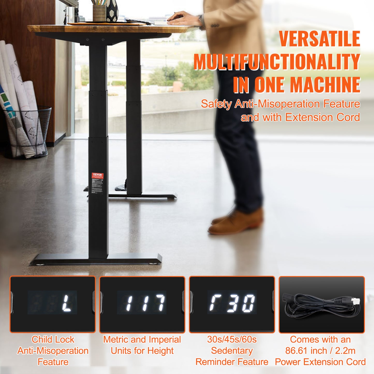 Elektrisch Zit-Sta Bureauframe – Verstelbaar Bureauframe – Bureau Onderstel – Zit-Sta Bureau – Hoogte Verstelbaar Bureau – Dubbele Motor – SPCC Staal 65-129 cm Hoogte - Zwart