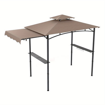BBQ Gazebo – Grill Shelter – Tuinkoepel – Partytent – Luifel – 152x152 cm – Met Zijluifel & Ingebouwde Flesopener – Stevig Metaalframe Bruin