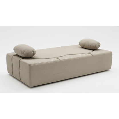 Slaapbank – Bedbank – Slaapcorner – Logeerbank – Bankbed – Beige Boucle Stof – 40 cm Memory Foam Matras – Inclusief Kinderzitkussens