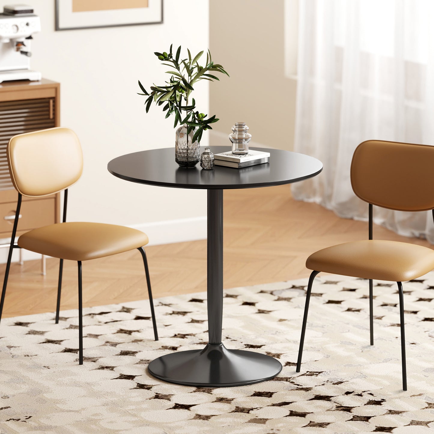 Eettafel – Ronde Tafel – Keukentafel – Klaptafel – Kleine Tafel – Compact 80 cm Ø – Staal Met Non-Slip Pootjes – Zwarte Afwerking