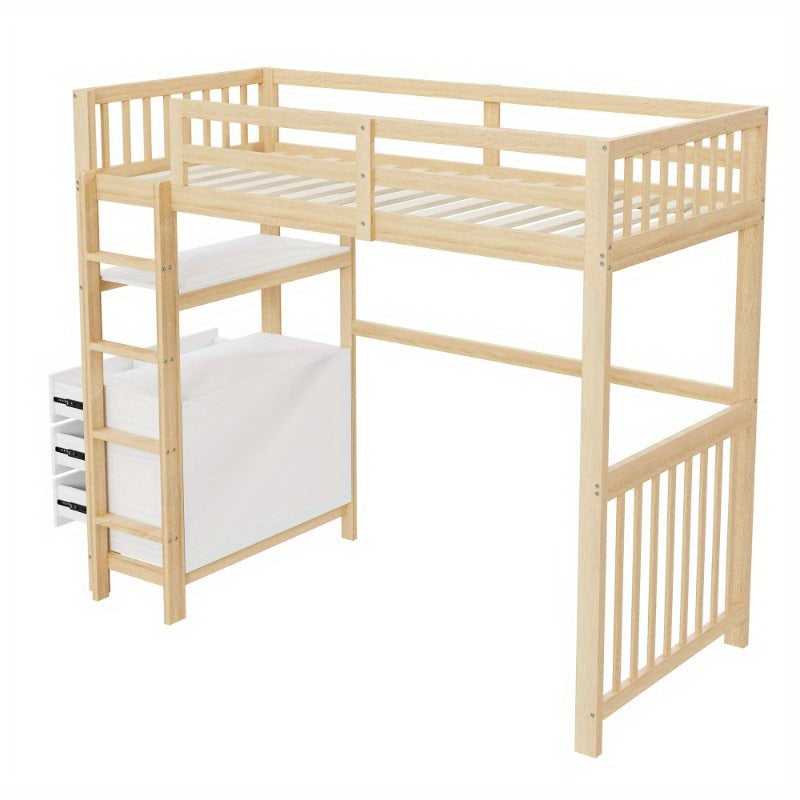 Halfhoogslaper – Hoogslaper – Bedbank – Stapelbed – Bedframe – Met Veiligheidsladder & Opberglades – Metaal Frame 90x200 cm – Ruimtebesparend & Stevig