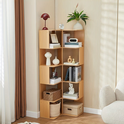 Boekenkast Open – Vloerplank – Boekenkast Met Planken – Wandrek – 6-laags Opbergkast – Houtkleur Metaalframe – 158 cm Breed – Stevig En Gemakkelijk Te Monteren
