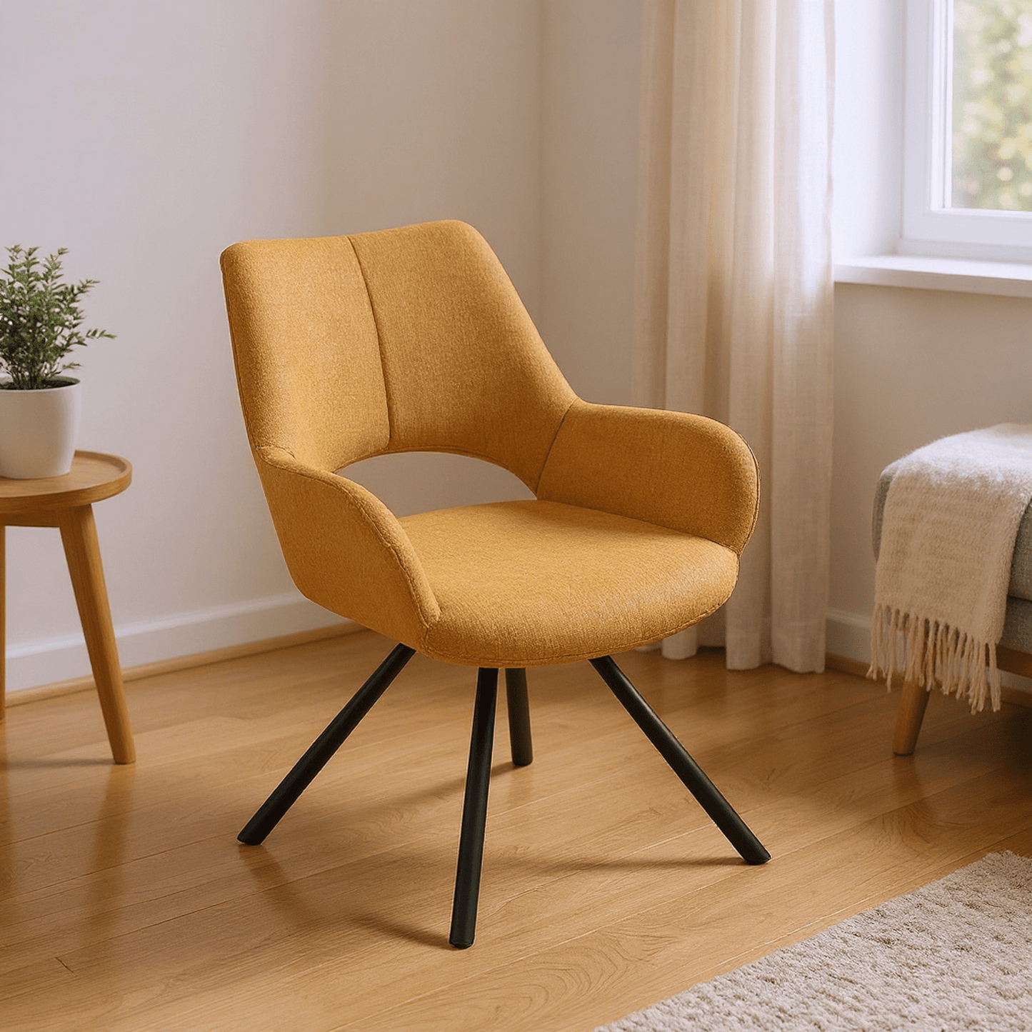 Loungestoel – Fauteuil – Zetel – Relaxstoel – Armstoel – Set van 2 – Gele Stoffering – Scandinavisch Design – Metalen Poten – Comfortabel Zitvlak