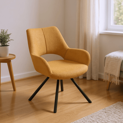 Loungestoel – Fauteuil – Zetel – Relaxstoel – Armstoel – Set van 2 – Gele Stoffering – Scandinavisch Design – Metalen Poten – Comfortabel Zitvlak