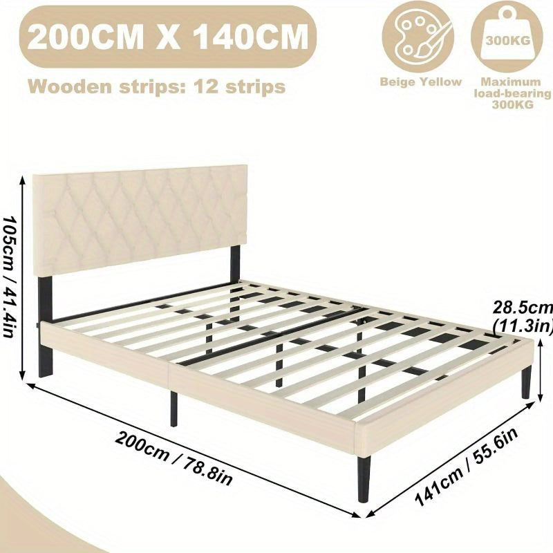 Bedframe 140x200 cm – Eenpersoonsbed – Metalen Bed – Slaapkamerbed – Logeerbed – Met Leren Hoofdbord – Stevig Metalen Frame – Inclusief Lattenbodem
