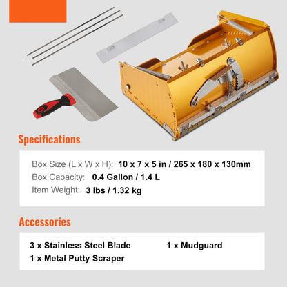 Vlakke Afwerkbox – Pleisterbox – Afwerkspaan – Gipsplaatspaan – Mudbox – 10 Inch Breedte – Geanodiseerd Aluminium – Extra 2 RVS Messen