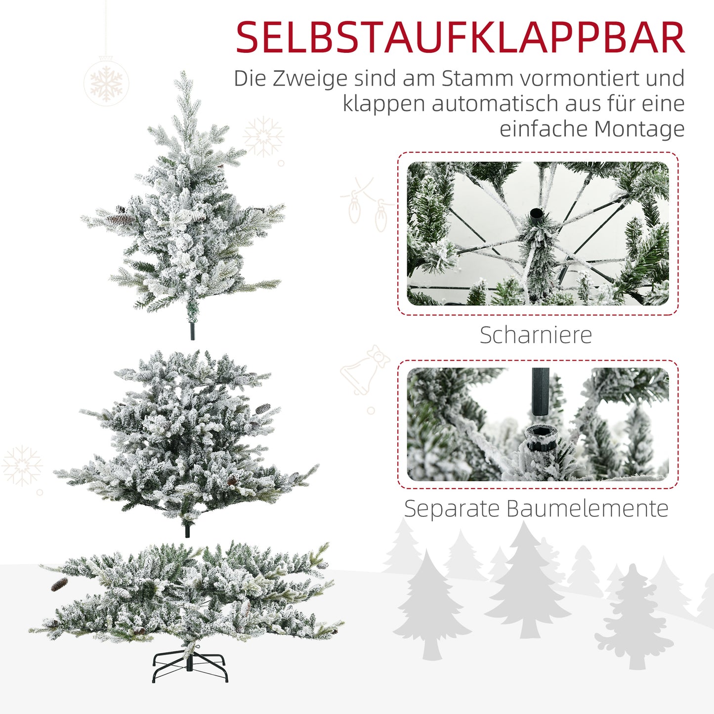 Kunstkerstboom – Nepspar – Decoratieve Kerstboom – Winterboom – Sneeuwdecoratie – 1,80 Meter Hoog – Realistische Takken Met Dennenappels
