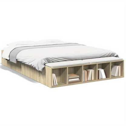 Bedframe Queen Size – Bedframe Met Opbergruimte – Platformbed – Slaapbank – Tweepersoonsbed – Sonoma Eiken – Ruimtebesparend Ontwerp – Stevige Houten Constructie