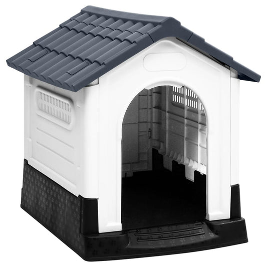 Hondenkennel Grote Honden – Hondenhok Buiten – Hondenkooi Groot – Hondenhok Kunststof – Grijs – Weerbestendig Polypropyleen – Afmetingen 57x68x66 cm