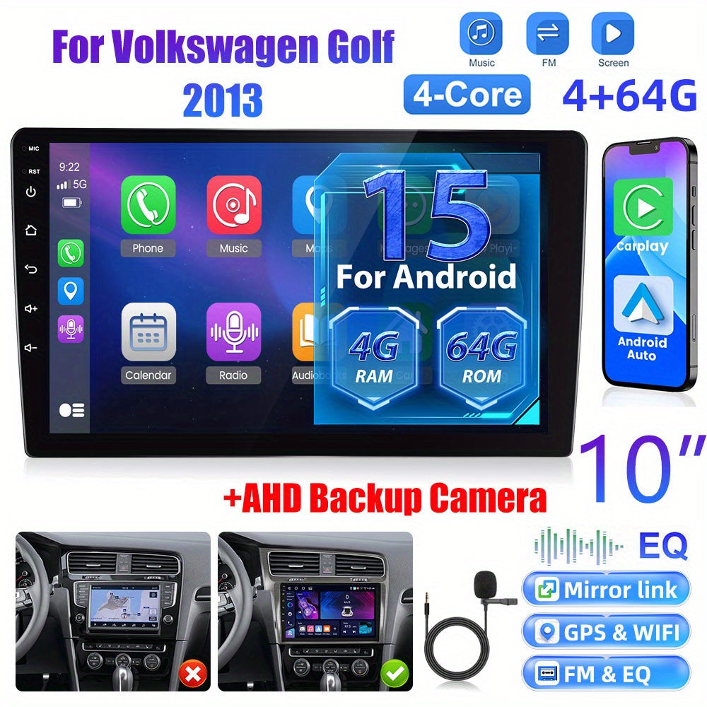 Autoradio – Auto Radio – Car Stereo – 2-DIN Radio – Multimedia Radio – Android 15 OS – 10 Inch 1080P Touchscreen – Wireless CarPlay & Android Auto – AHD Achteruitrijcamera & Microfoon – 32-Kanaals Equalizer – WiFi/Bluetooth/FM/SWC/Mirror Link