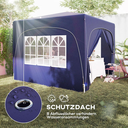 Outsunny Pavillon 3x3m, wasserabweisend Stabil Winterfest Pop-up Faltpavillon, UV Schutz 50+, Faltbar Partyzelt Gartenzelt mit 4 Seitenteilen Tasche Gartenpavillon für Camping Garten, Dunkelblau - QUORE