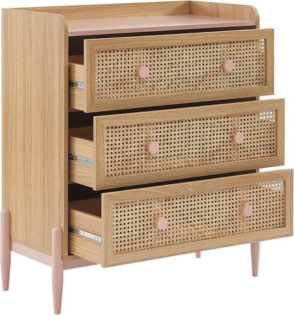 BAÏTA Kindercommode Pablo roze en rotan riet