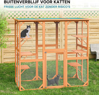 Wiltec Weerbestendig outdoor kattenverblijf 180 x 88 x 169 cm met 6 ligplaatsen