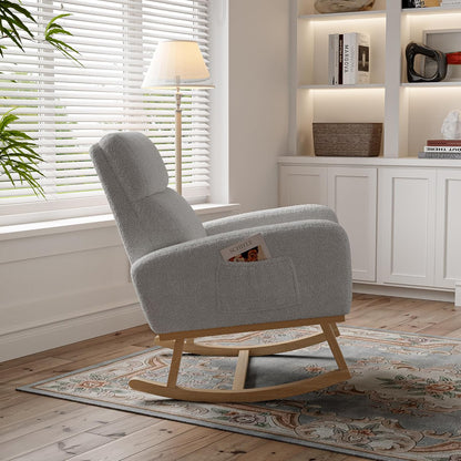 Schommelstoel – Relaxstoel – Hangstoel – Voedstoel – Leunstoel – Lichtgrijs – Ergonomisch Ontwerp – Zachte Teddy Stof