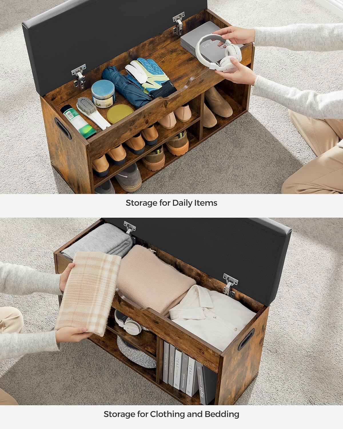 Schoenenkast - Multifunctionele Kast - Houten Schoenenkasten met Opbergruimte - 80 x 44 x 30 cm (B x H x D) -  Dark Khaki - QUORE