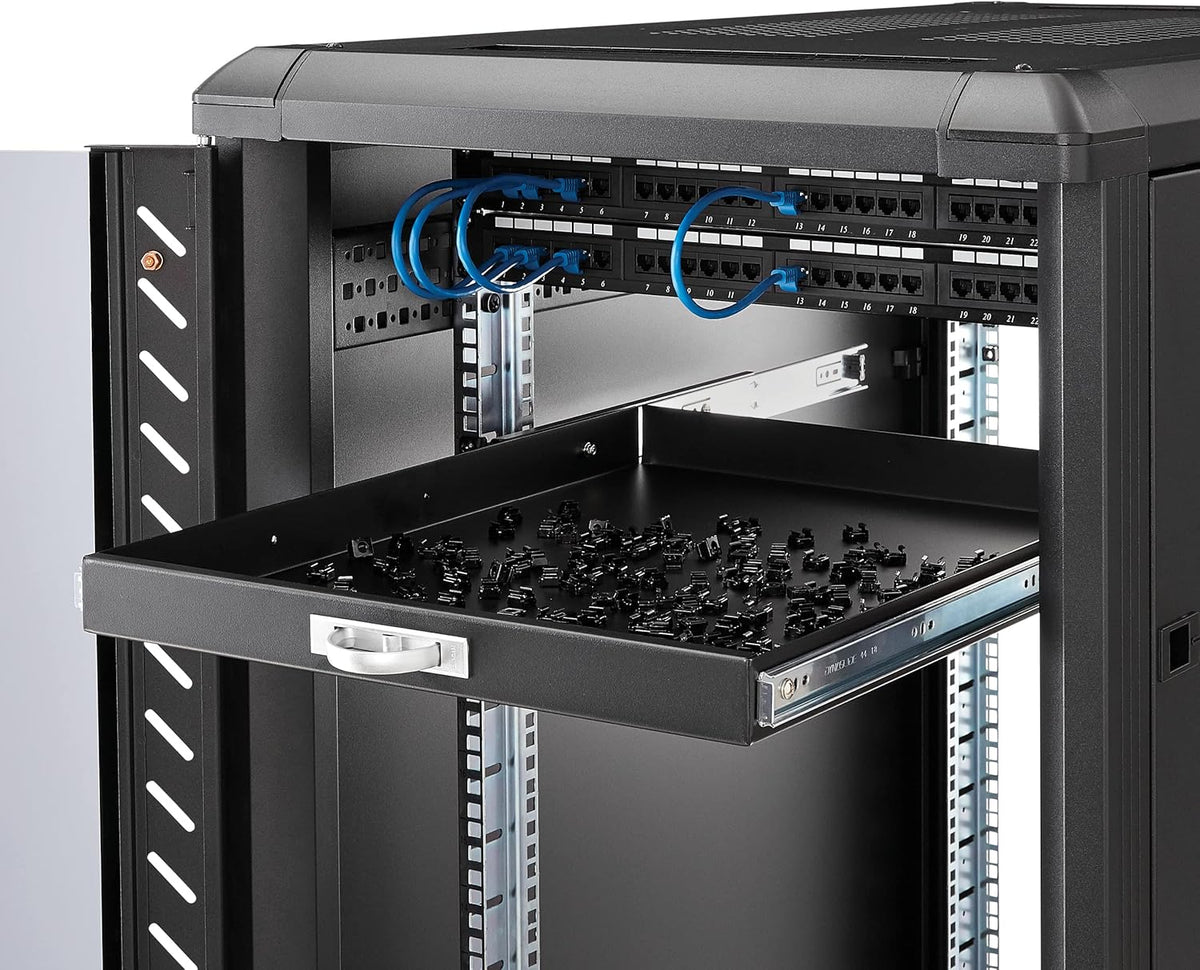 StarTech.com 1HE Ausziehbare Server Rack Tastaturablage, 25kg Tragkraft, 55cm tiefe Stahlschublade für 19" AV/Netzwerk Racks