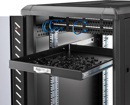 StarTech.com 1HE Ausziehbare Server Rack Tastaturablage, 25kg Tragkraft, 55cm tiefe Stahlschublade für 19" AV/Netzwerk Racks