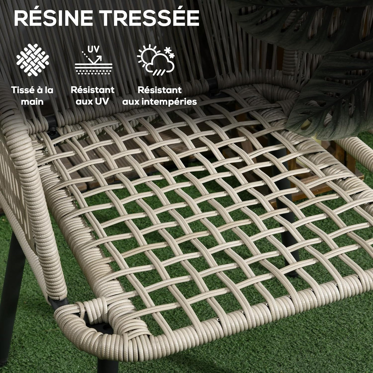 Outsunny Tuinmeubel, bistroset, 3-delig, stalen frame, 2 stoelen + 1 ronde salontafel, kussens, grijs