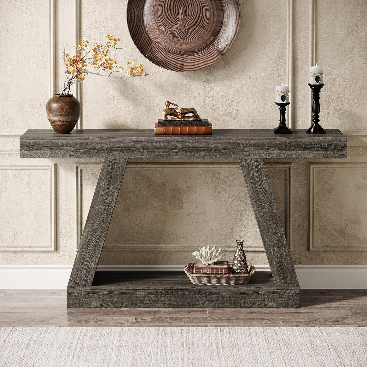 Tribesigns Console Table, 140 x 30 x 80 cm, Side Table, Corridor Table, Sofa Table for Small Spaces, Console Table with Storage Space at Entrance, Hallway, Living Room, Grey