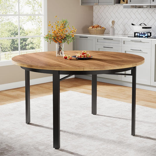 Tribesigns Round Dining Table for 4-6 People, 119.5cm Kitchen Table, Dining Table with Solid Metal Legs, Round Dining Table for Dining Room, Kitchen