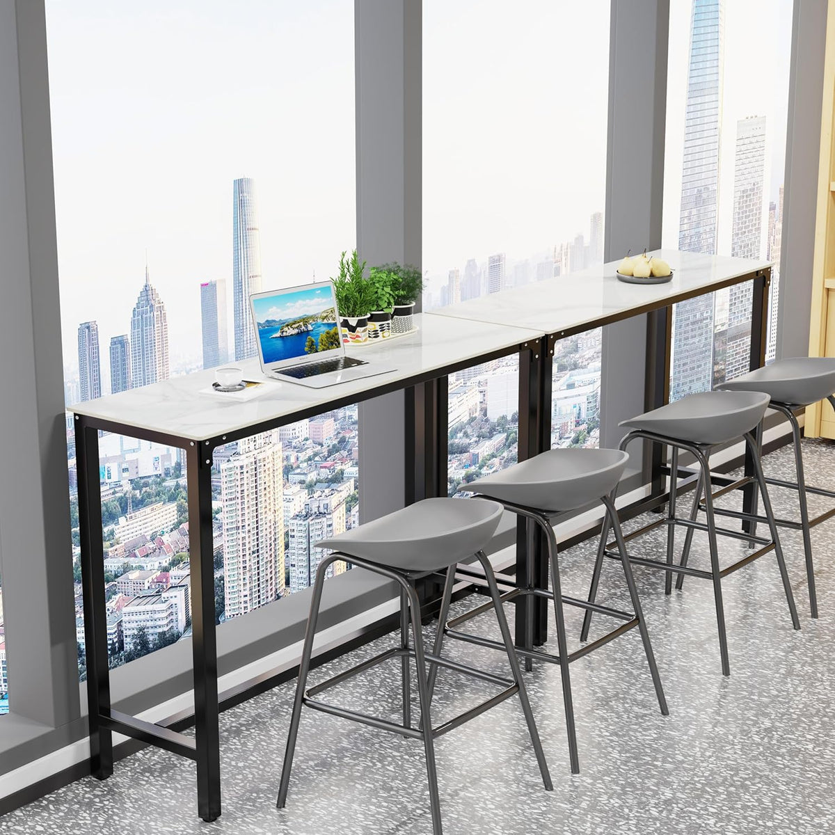 Bartafel Rechthoek Gesinterde Steen: 120cm Lange Witte Marmeren Bartafels Barhoogte 105cm Cocktailtafel Barmeubels voor Thuis Keuken Ontbijt Eethoek, Pub, Coffeeshop, Kantoor, Appartement