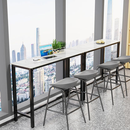 Bartafel Rechthoek Gesinterde Steen: 120cm Lange Witte Marmeren Bartafels Barhoogte 105cm Cocktailtafel Barmeubels voor Thuis Keuken Ontbijt Eethoek, Pub, Coffeeshop, Kantoor, Appartement