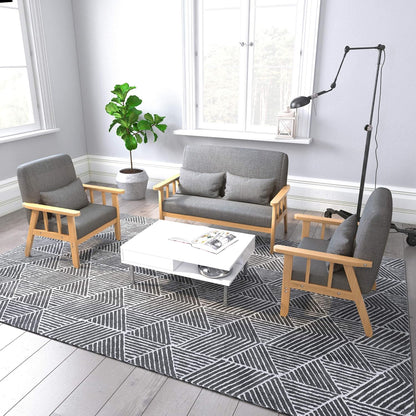 Mondeer Fauteuil, linnen, massief houten frame, retro met kussen, voor slaapkamer, woonkamer, balkon, kantoor, donkergrijs