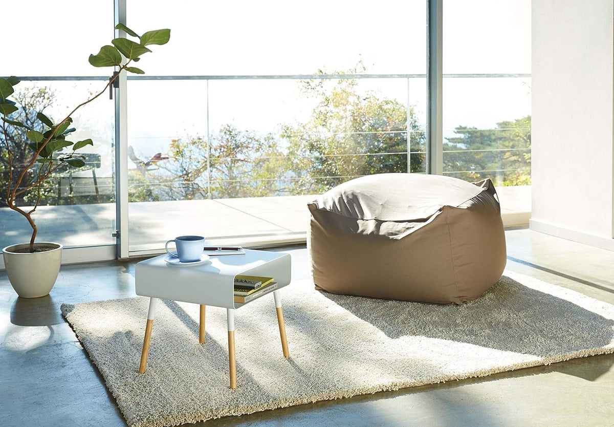 Yamazaki 4229 PLAIN Low Side Table, white, Steel/Wood, 35 x 35 x 35 cm
