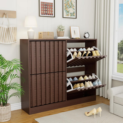 Schoenenkast – Schoenopberger – Schoenrek – Schoenmeubel – Schoenenkast Kiept – Verstelbare Plank – Natuurlijke Houtlook – Compact 102x24x86,5 cm