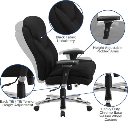 Flash Furniture HERCULES Serie 24/7 Intensief Gebruik Big & Tall 400 lbs. Beoordeelde Zwarte Stof Executive Ergonomische Bureaustoel met Lumbale Knop