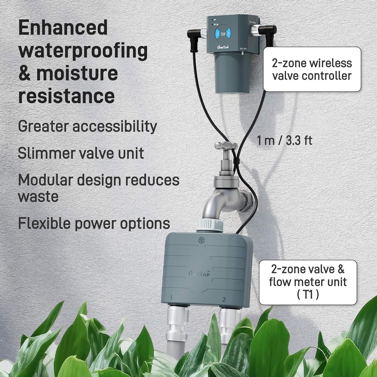 LinkTap T1 Smart Water Timer (Vereist Gateway), 2-Outlet Sprinkler Timer, Ideaal voor Druppelirrigatie, Weer Adaptief, beter bereik dan WiFi Water Timer, IP66, Alexa