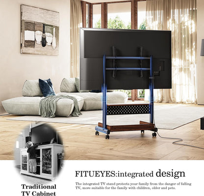 FITUEYES tv standaard verrijdbaar met hout-voet voor 40-85 inch, Hoogte verstelbaar vloer tv stand trolley wheel, universal vloerstandaard op wielen Max VESA 600x400mm houd 60kg