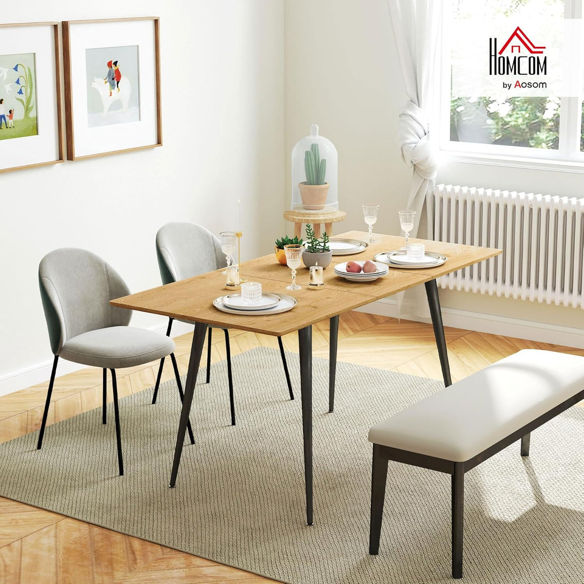 HOMCOM Esstisch ausziehbar 120/160 x 75 cm Küchentisch für 6-8 Persen, moderner Esszimmertisch mit Stahlbeine, Natur - QUORE