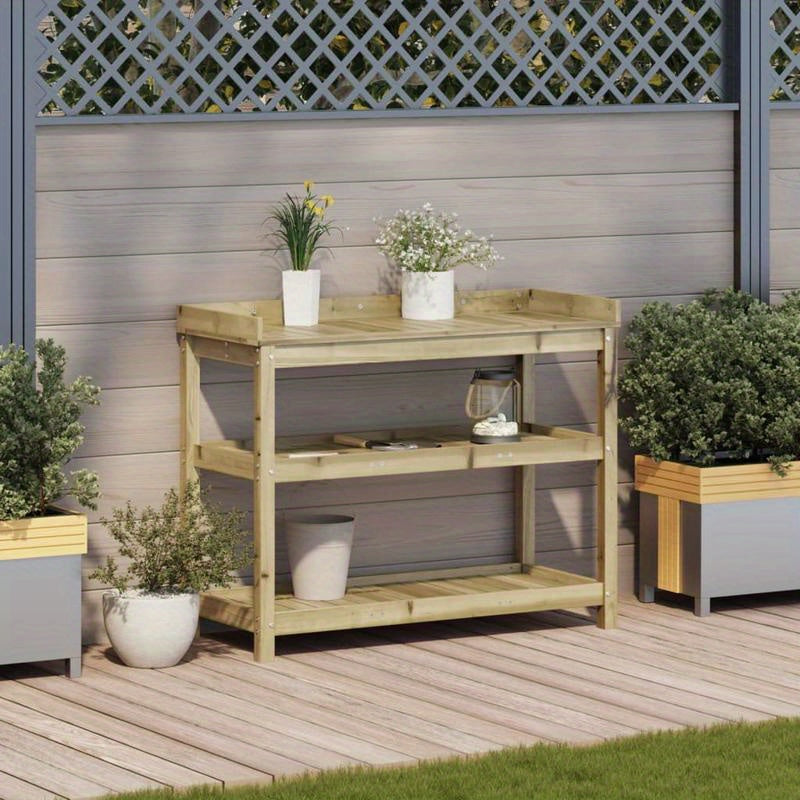 Plantentafel – Plantenstandaard – Plantenrek – Bloementafel – Bijzettafel – Bruin – Stevig Massief Dennenhout – 108x45x86,5 cm – Voor Binnen & Buiten