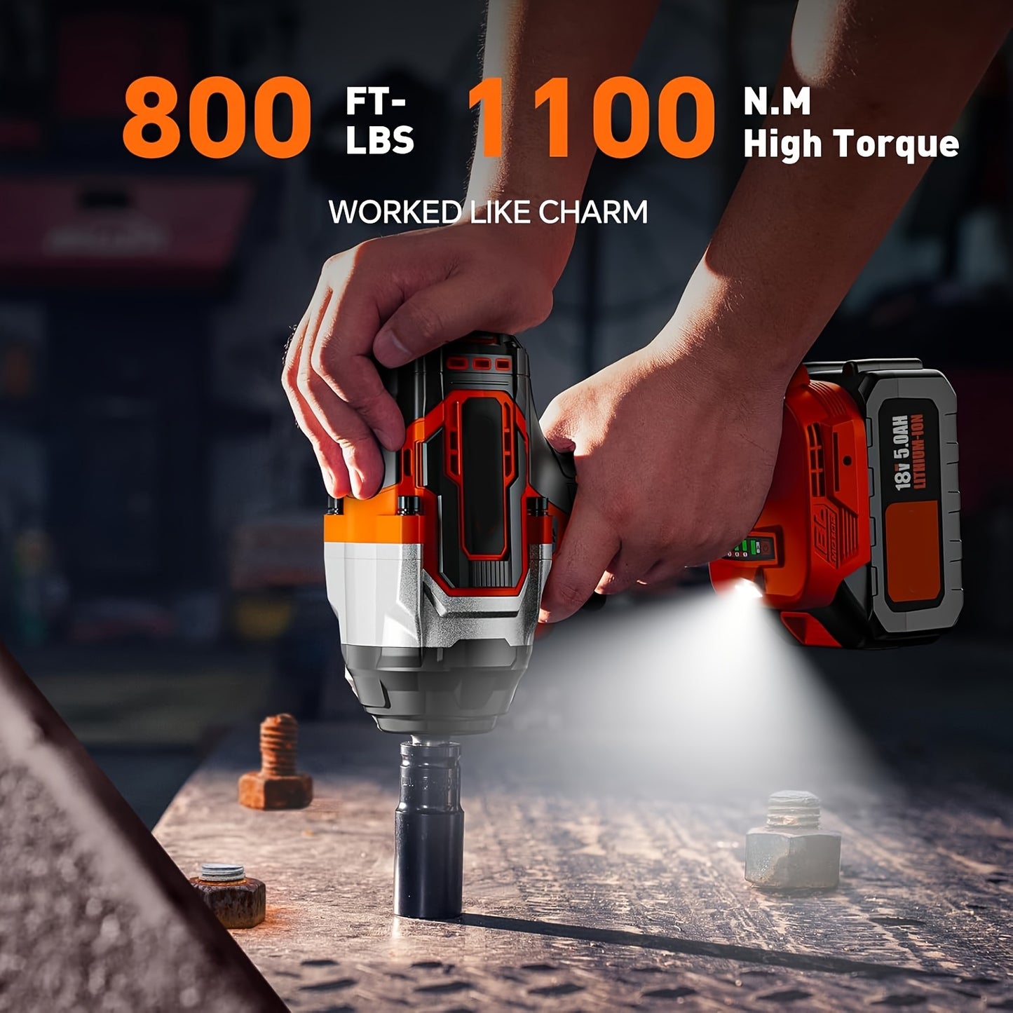 Accu Slagmoersleutel – Draadloze Slagmoersleutel – 1/2 Inch Slagmoersleutel – Elektrische Slagmoersleutel – 1100Nm Koppel – 2x 5000mAh Accu – LED-Verlichting