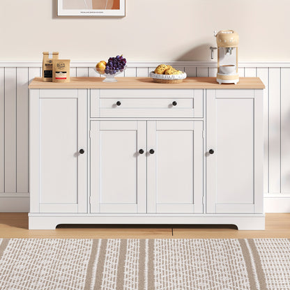 Modern White Metal Cabinet with Anti-Tip System - Multifunctional Storage Sideboard Suitable, & Bedroom - Adjustable Shelves & Drawers, Heavy-Duty 138cm Freestanding Furniture