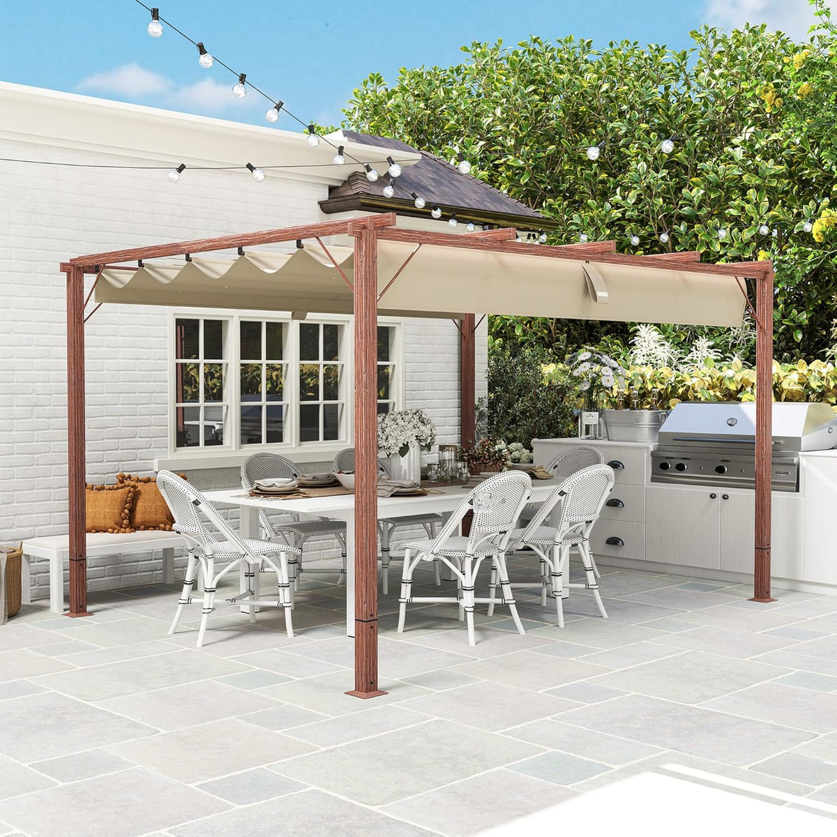 Outsunny Pergola approx. 3x4m Garten Pavillon mit magnetischen Pad, Terrassendachung aus Aluminium, Gartenpavillon mit verstellbares Dach, Freistehend, UV Schutz 30+, für Terrasse und Garten, - QUORE