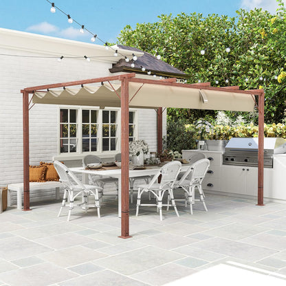 Outsunny Pergola approx. 3x4m Garten Pavillon mit magnetischen Pad, Terrassendachung aus Aluminium, Gartenpavillon mit verstellbares Dach, Freistehend, UV Schutz 30+, für Terrasse und Garten, - QUORE