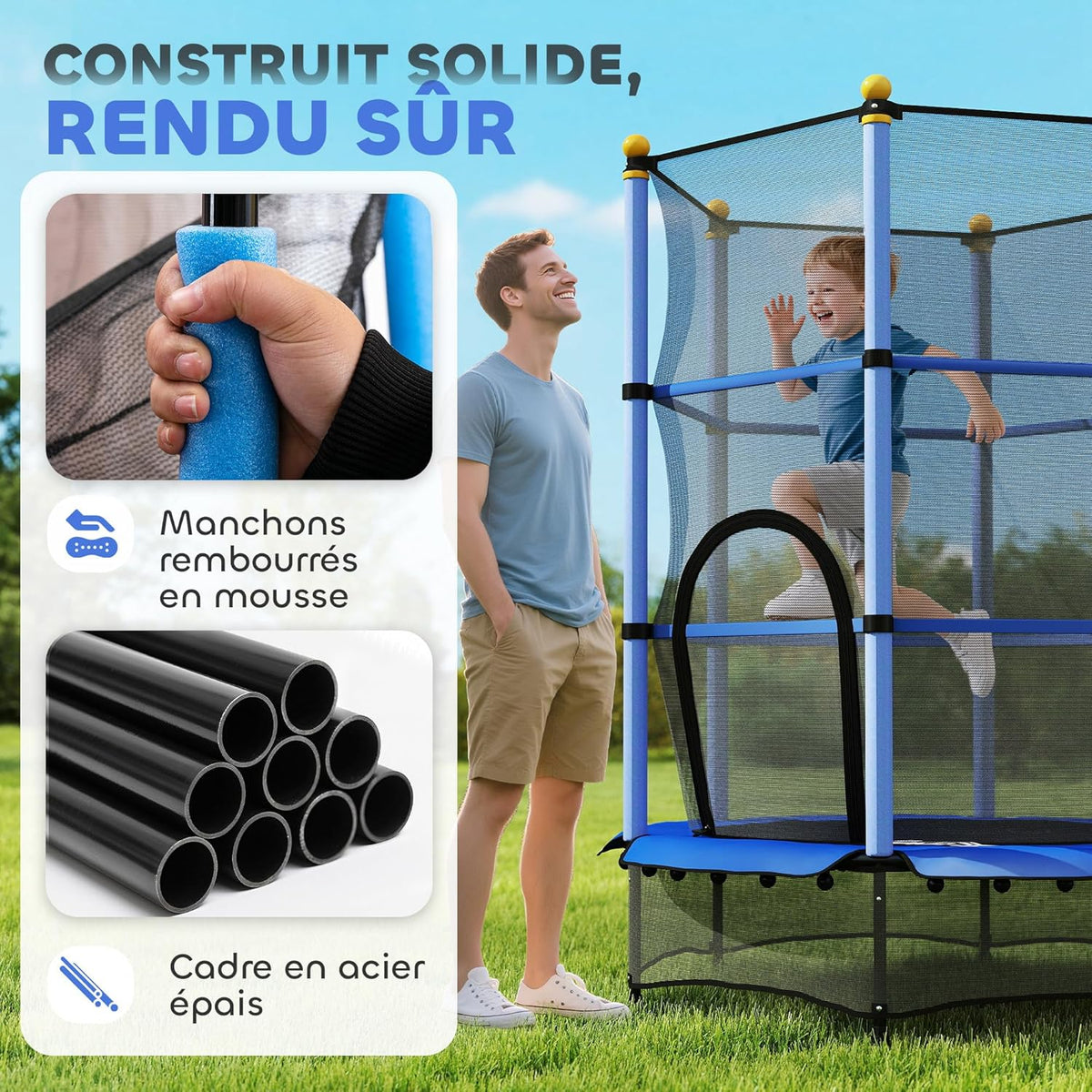 HOMCOM Kindertrampoline Ø 1,40 m, veiligheidsnet met ritssluiting, veerafdekking, 6 gevoerde palen inbegrepen